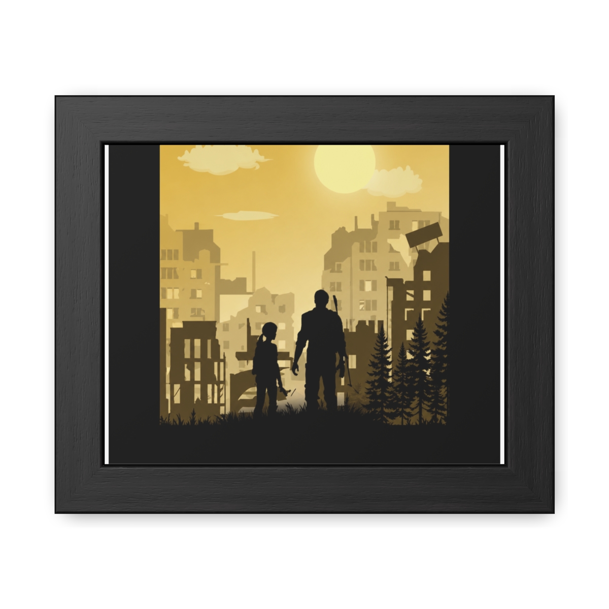 Minimalist Last and us Zombie Survivor Framed Poster | Apocalyptic Duo Silhouette Wall Art